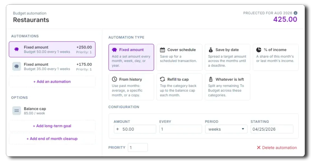 balance cap example showing August