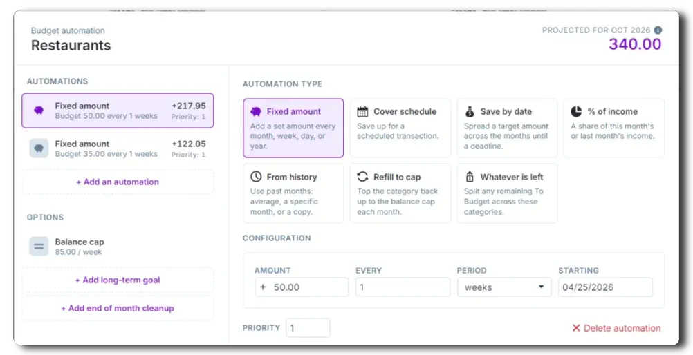balance cap example showing October